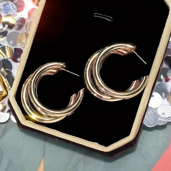 Glossy Gold Hoop Earrings - Picture 3 of 8